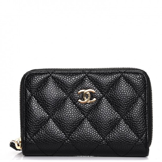 Chanel Zip Coin Purse Quilted Caviar Gold-tone Black in Caviar with Gold- tone - US