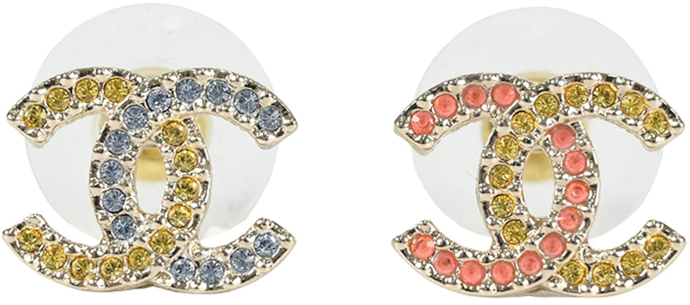 Chanel Colorful Rhinestone CC Earrings Multi in Metal with Gold-tone - US