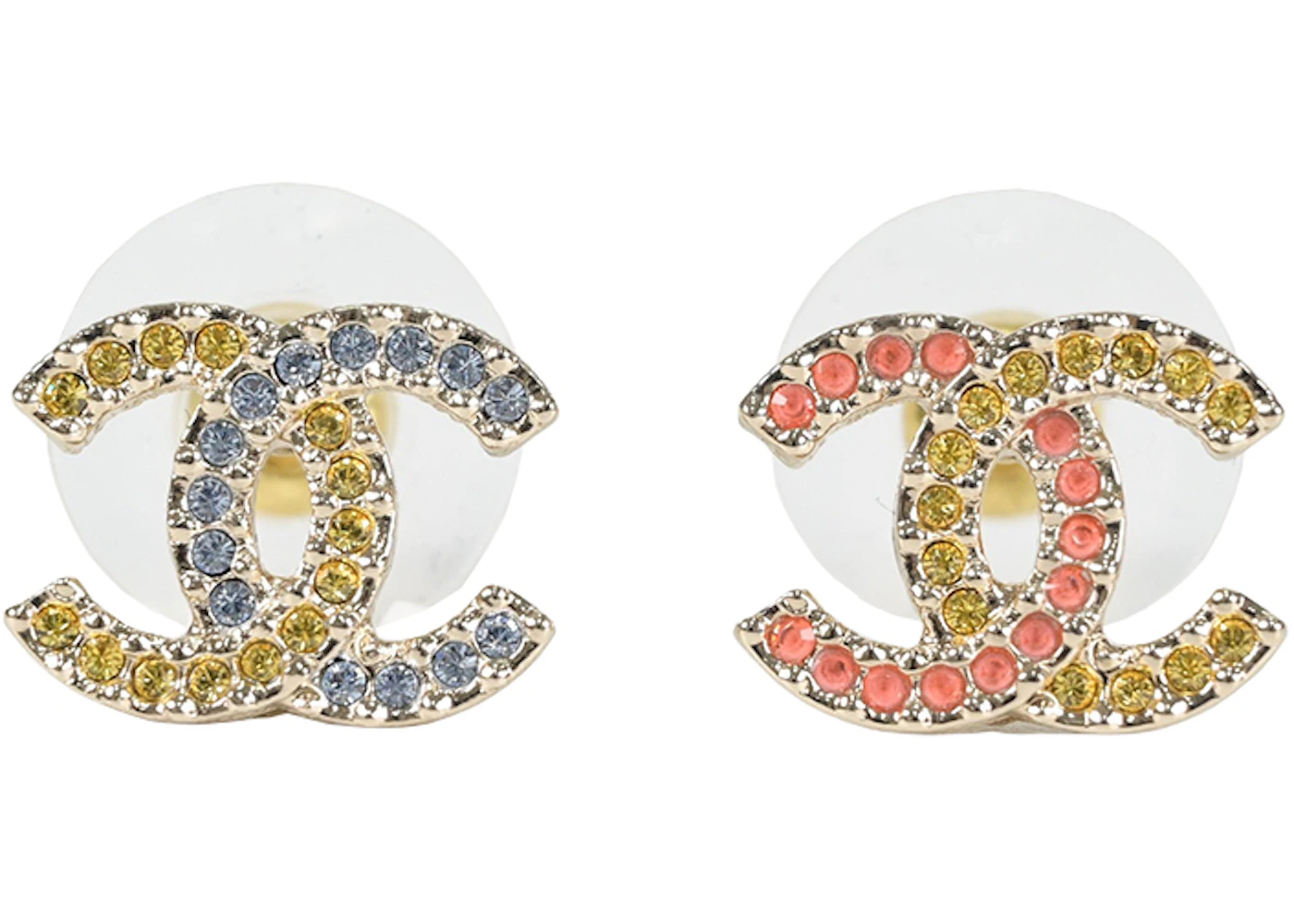 Chanel Colorful Rhinestone CC Earrings Multi in Metal with Gold-tone - US