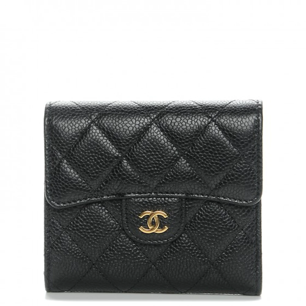 Chanel Flap Compact Wallet Quilted Caviar Gold-tone Black in Caviar ...