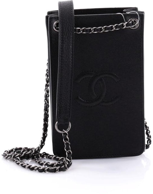 Chanel CC Phone Holder Crossbody Black in Calfskin with Silver-tone - US