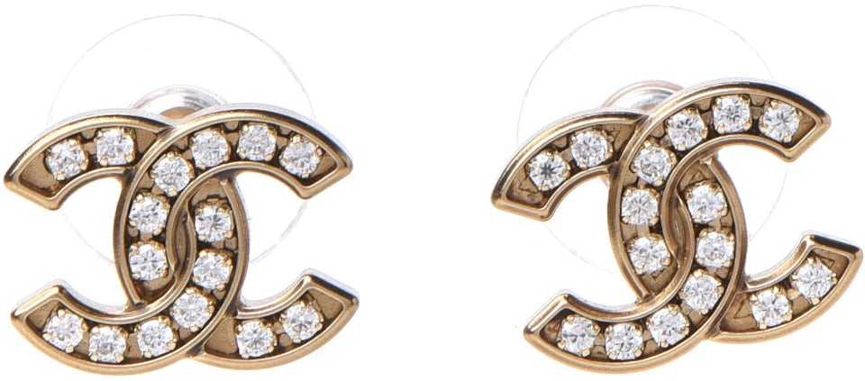 Chanel CC Crystal Resin Pearl Drop Earrings