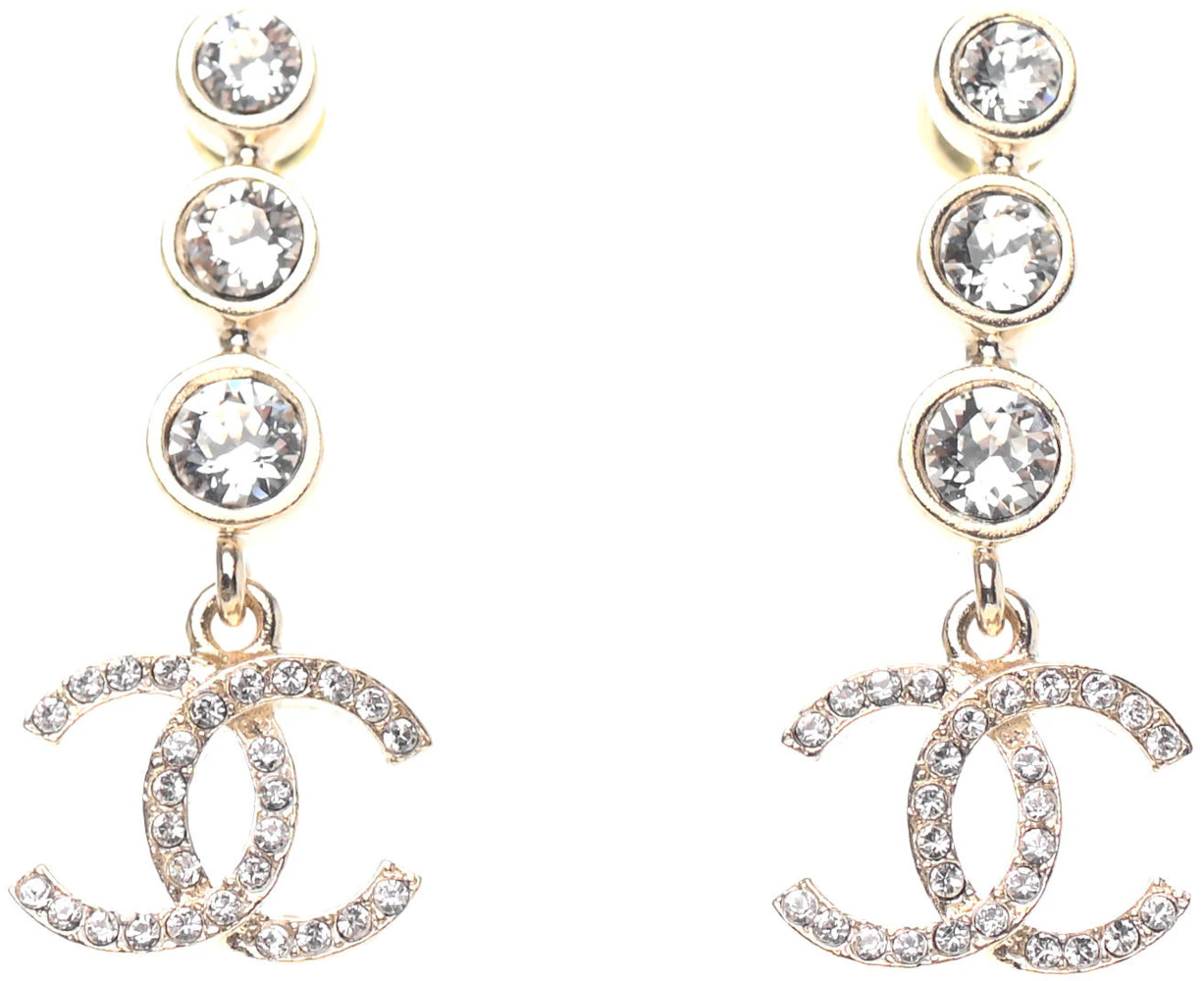 Chanel Silver CC Tear Drop Crystal Dangle Piercing Earrings - 2 Pieces