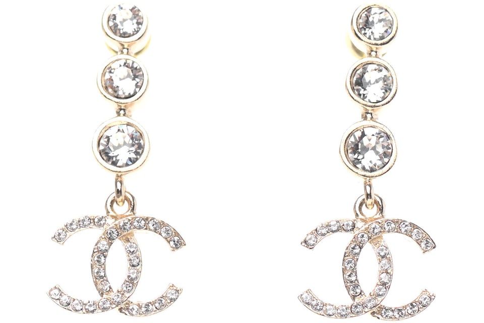 Chanel Silvertone Metal Faux Pearl Crystal CC Drop Earrings - Yoogi's Closet