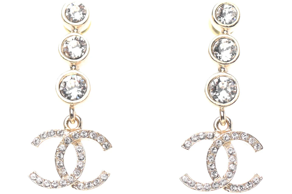 Chanel Crystal CC Drop Earrings Gold