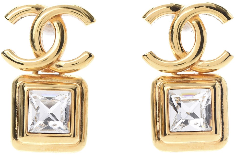 Chanel Crystal CC Large Stud Earrings Gold