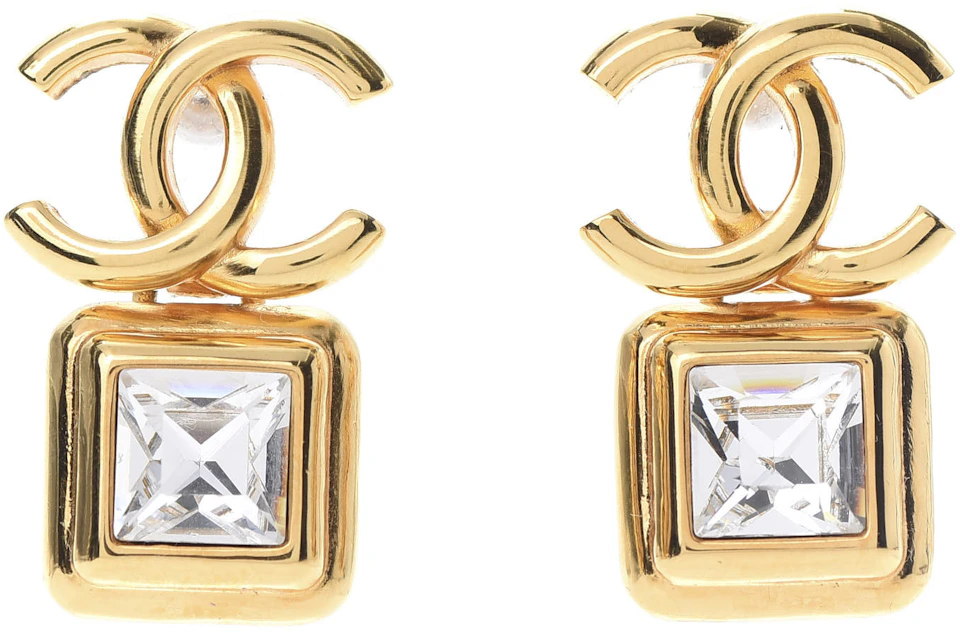 Chanel Crystal Cc Drop Earrings Large Gold In Gold Metal With Gold Tone