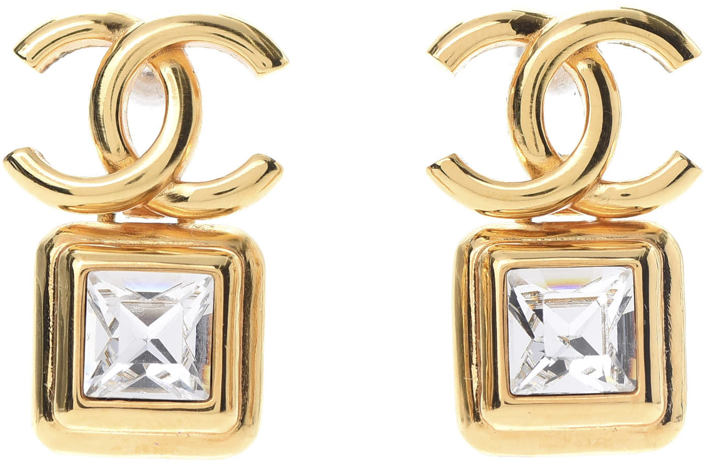 Chanel Crystal CC Drop Earrings Large Gold in Gold Metal with Gold-tone - US