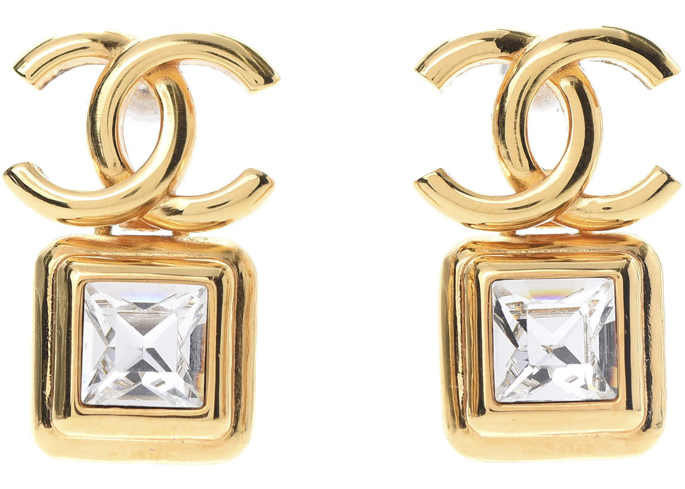 chanel drop crystal earrings gold
