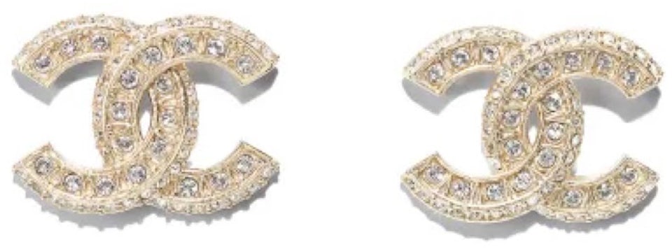 Chanel Crystal Timeless CC Earrings Light Gold