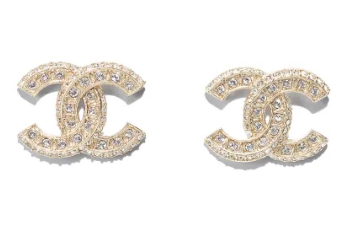 Pre-owned Chanel Crystal Cc Gold Stud Earrings Gold