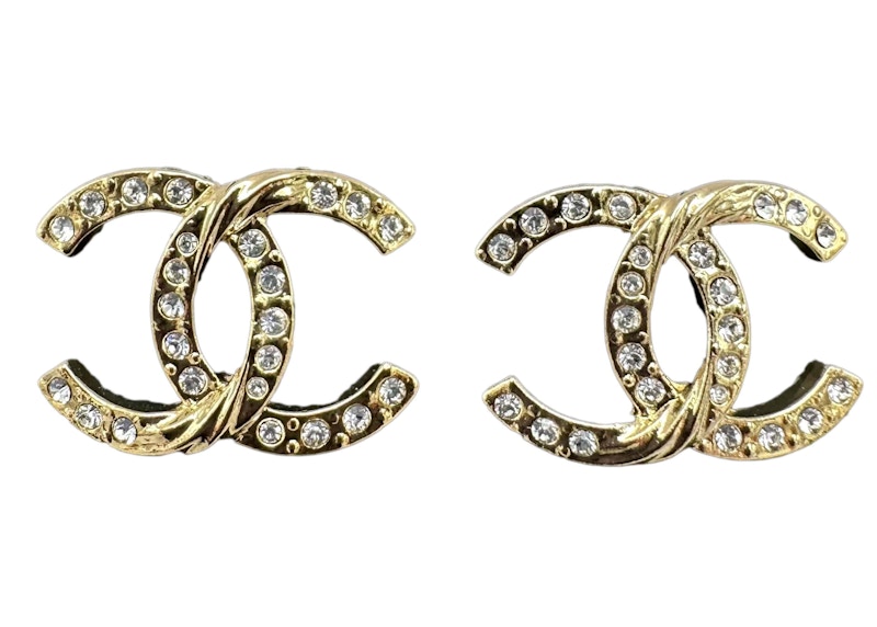 CHANEL Metal Crystal CC Marquise Earrings Gold 1349008 | FASHIONPHILE