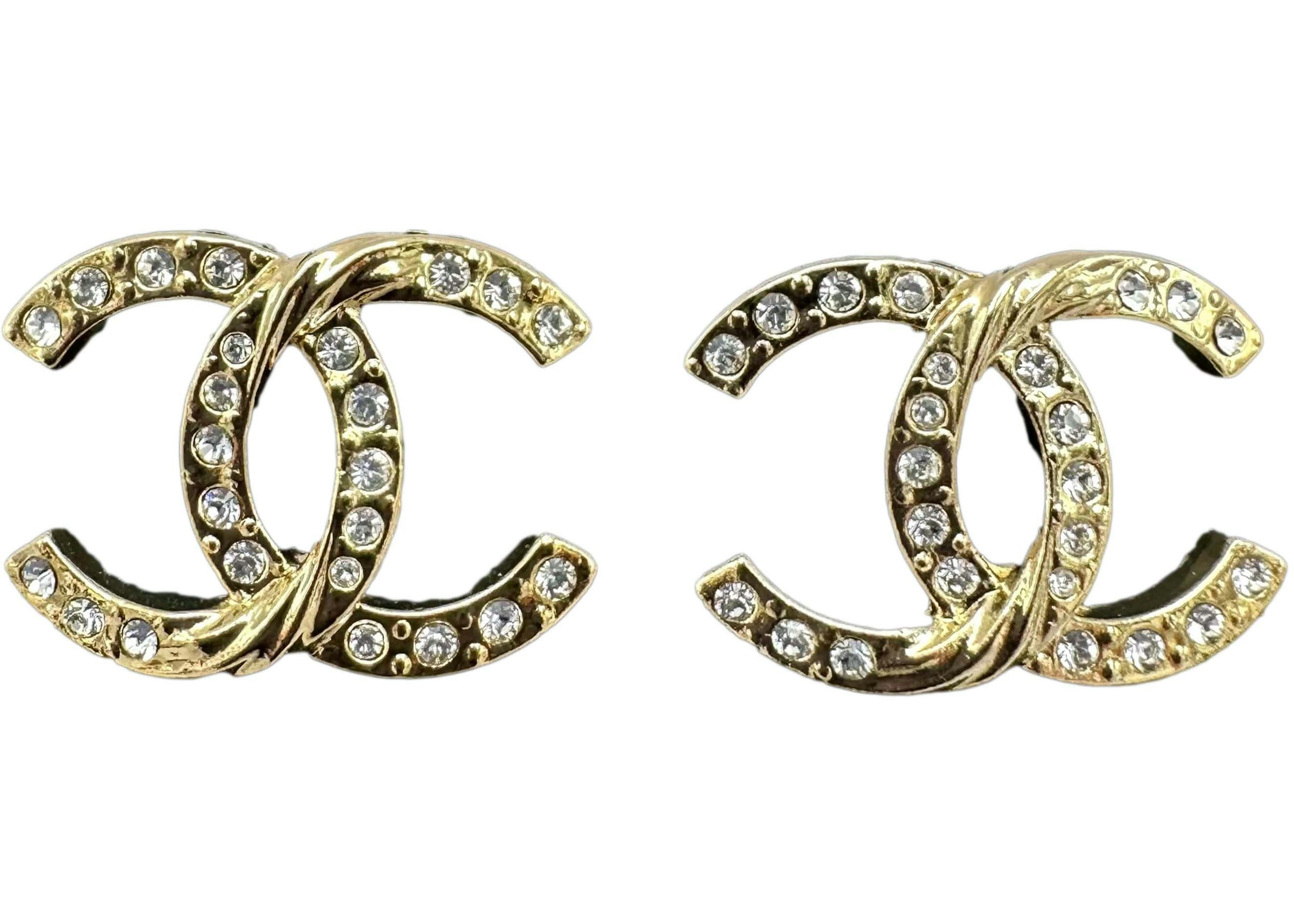 Chanel Crystal CC Logo Stud Earrings ABA157 Gold/Crystal in Metal - US