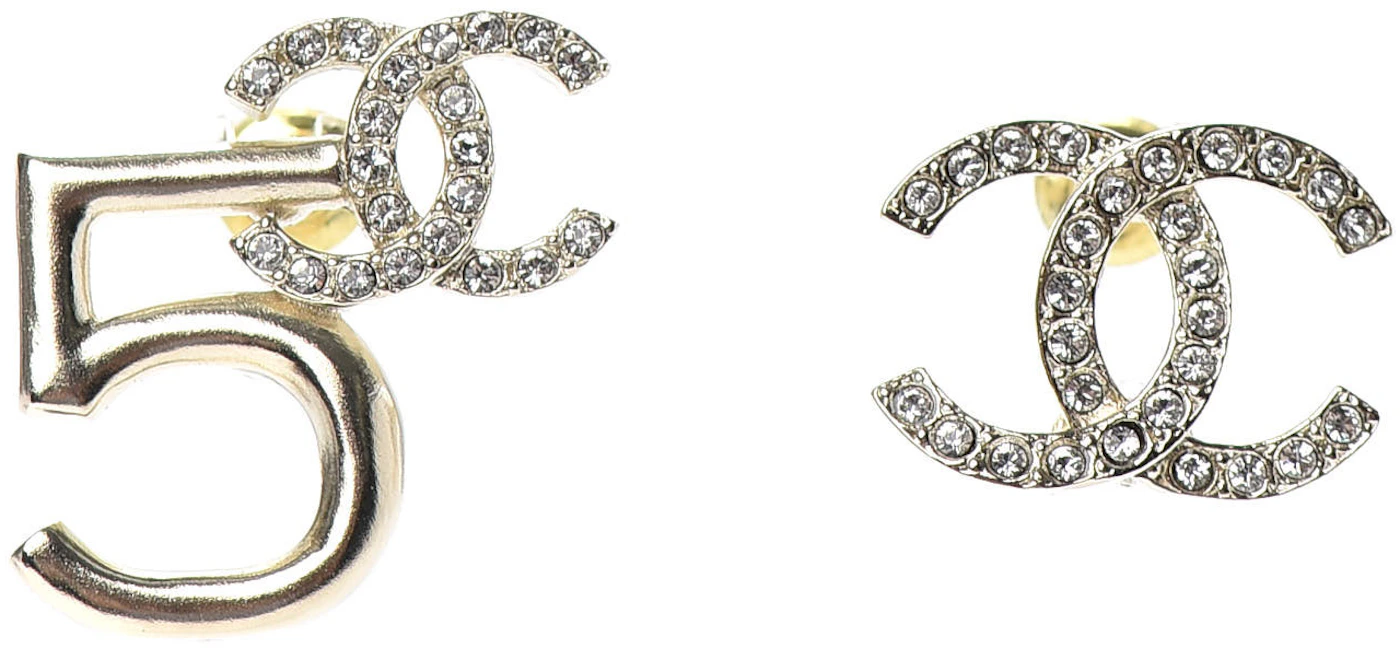CHANEL Crystal Star 5 Drop CC Earrings Gold 1266545
