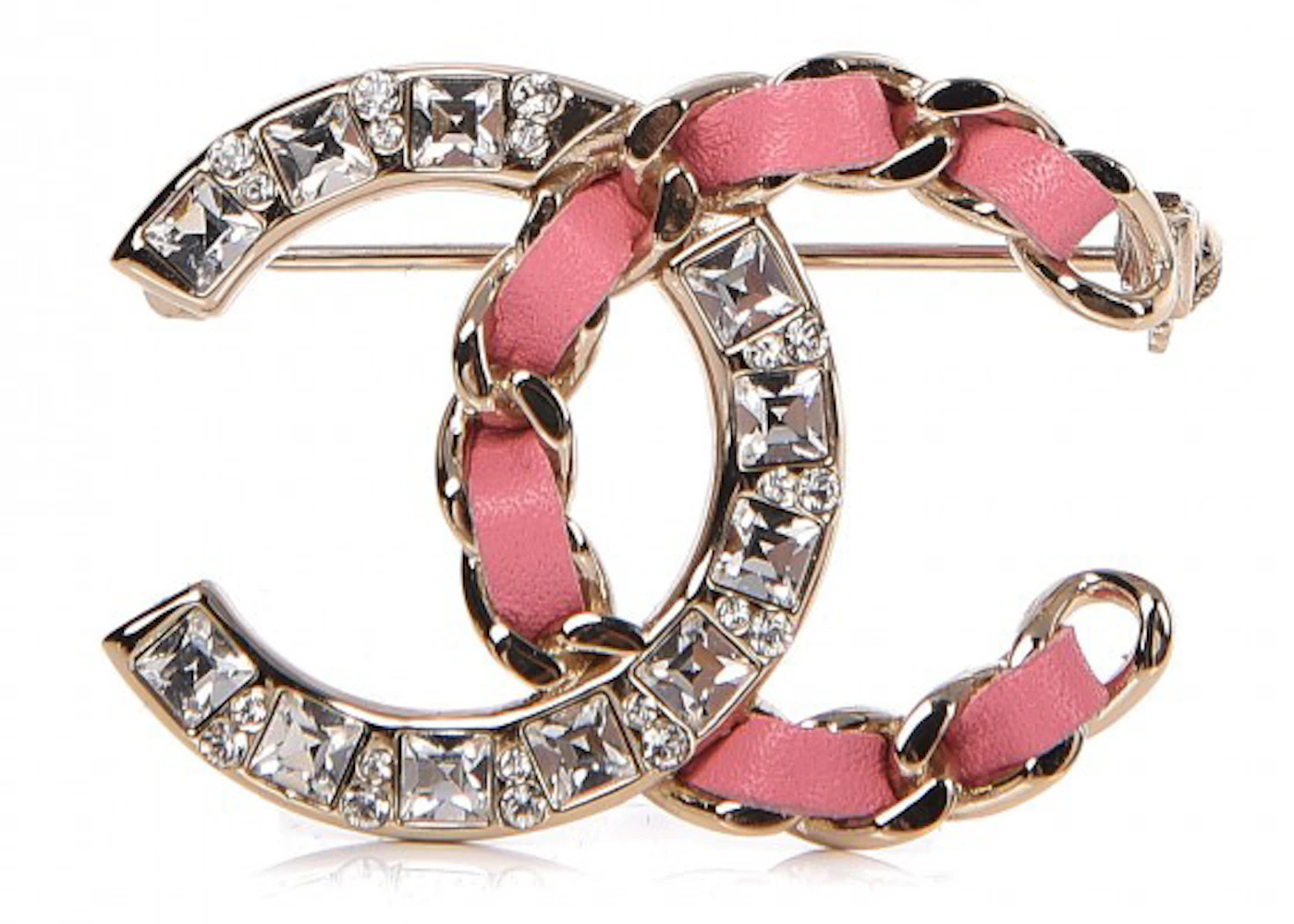 Chanel Crystal Chain CC Brooch Lambskin Pink/Gold in Lambskin/Metal with  Gold-tone - US