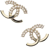 Chanel Crystal & Gold Metal Strass Stud Earrings AB9451 Gold/Crystal