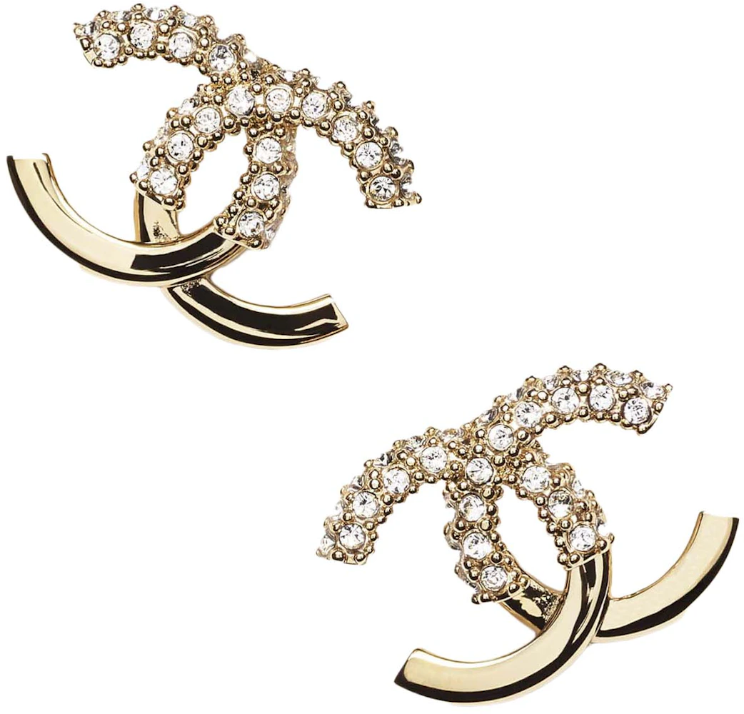 Chanel Crystal & Gold Metal Strass Stud Earrings AB9451 Gold