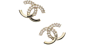 Chanel Crystal & Gold Metal Strass Stud Earrings AB9451 Gold/Crystal