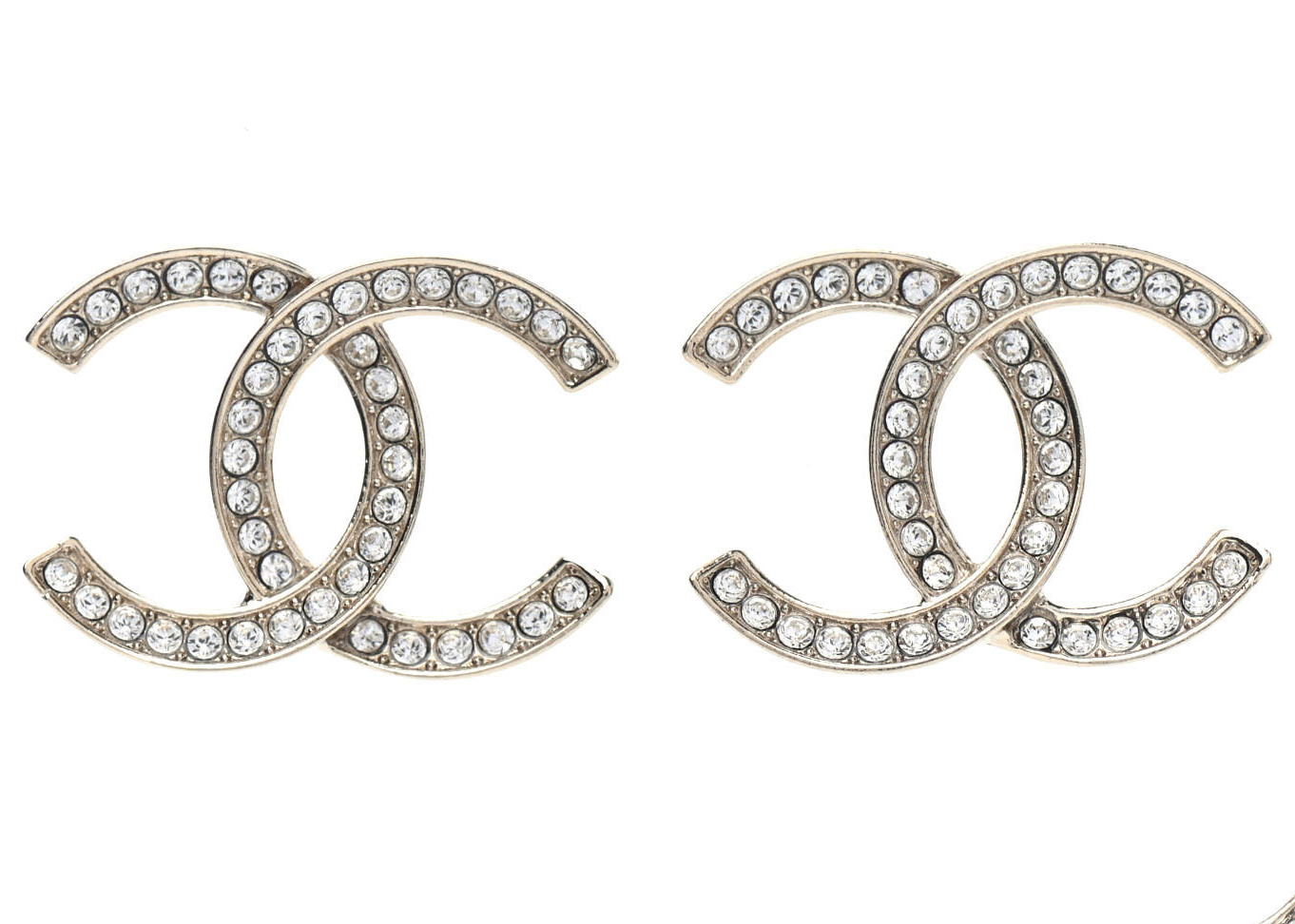 Chanel Crystal Large CC Earrings Silver in Silver Metal  US