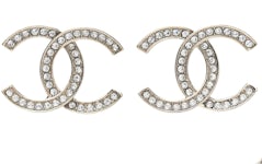 Chanel Crystal CC Gold Stud Earrings Gold in Gold Metal with Gold-tone - GB