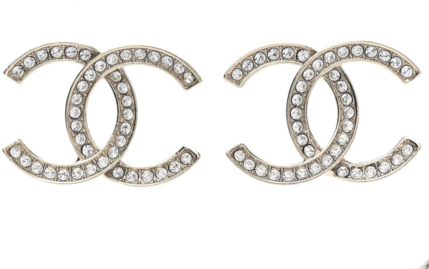 Chanel Silver CC all Over Crystal Piercing Earrings For Sale at