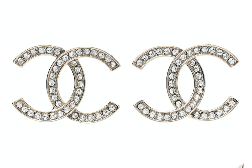 Chanel Crystal Large CC Earrings Silver in Silver Metal - US
