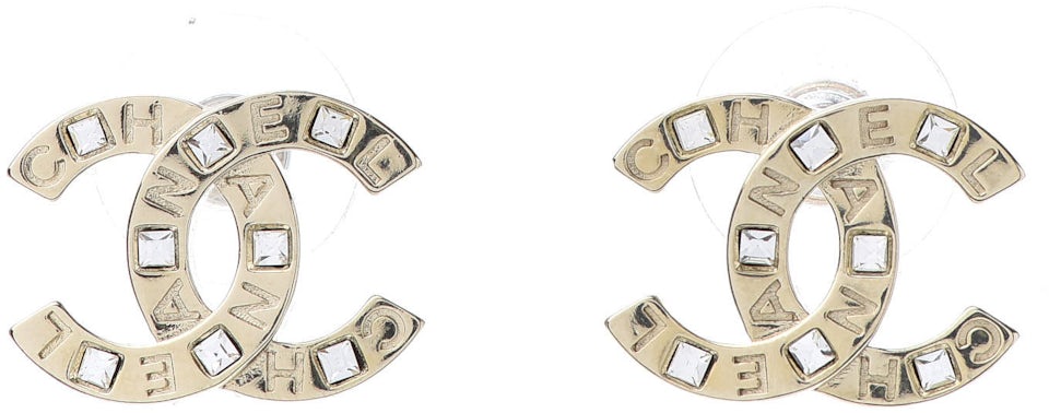 Chanel Crystal CC Gold Stud Earrings Gold