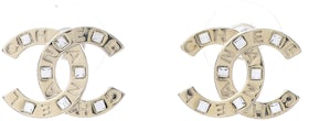 CHANEL Crystal Pearl CC Star Drop Earrings Silver 665967