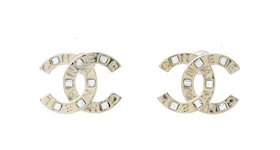 Chanel Crystal Metal CC Earrings Gold