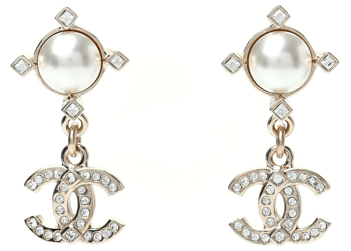 Chanel Crystal CC Long Drop Earrings Gold Tone 21V – Coco Approved Studio