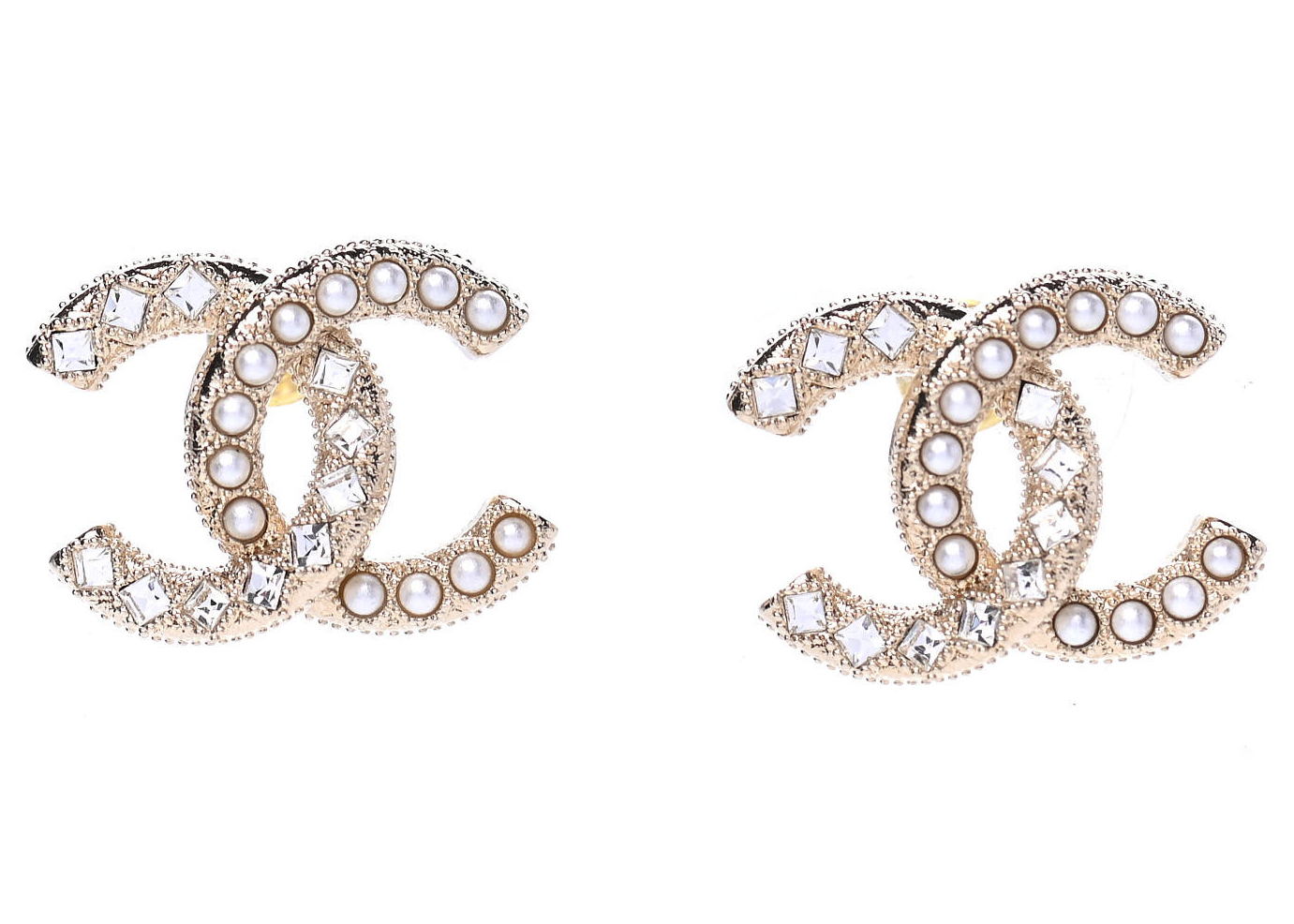 Chanel Crystal Pearl CC Earrings Gold  islamiyyatcom