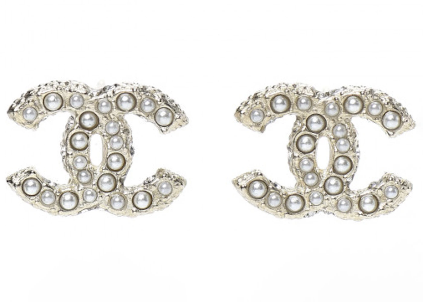 Chanel Light Gold Faux Pearl Crystal Coco Script CC Drop Earrings in 2023