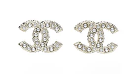 Chanel Crystal Pearl CC Earrings Gold