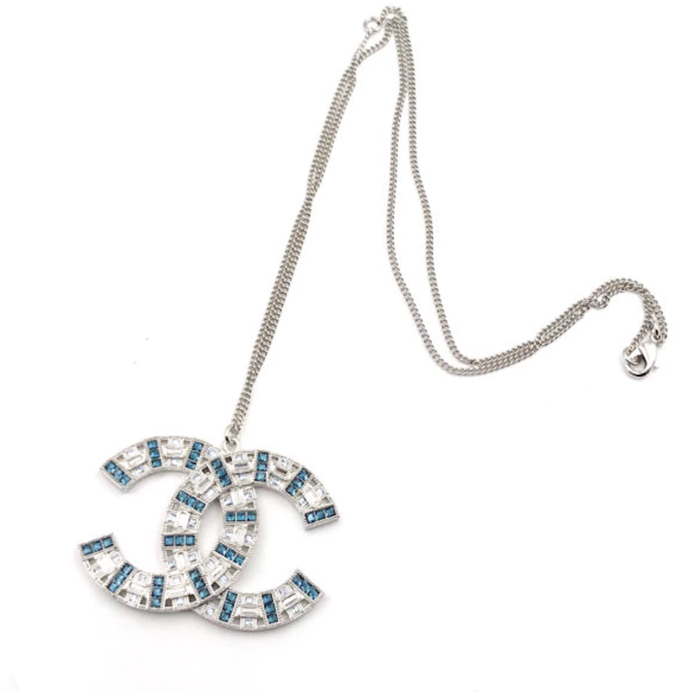 Chanel Crystal Pendant Necklace Large Light Blue/Silver in Metal with ...