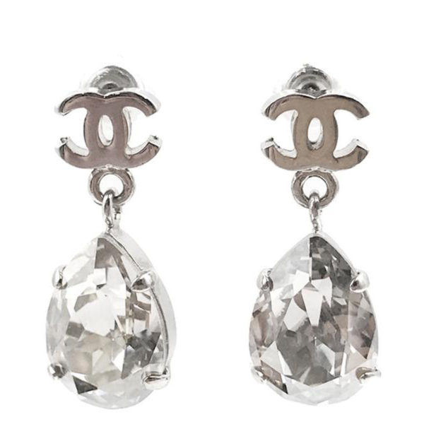 Chanel Crystal Teardrop Earrings Silver-tone in Metal with Silver 