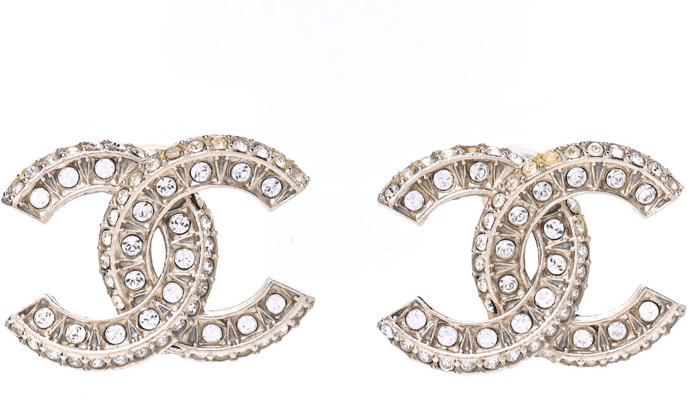 CHANEL Crystal CC Star Moon Dangle Earrings Silver Gold 200468