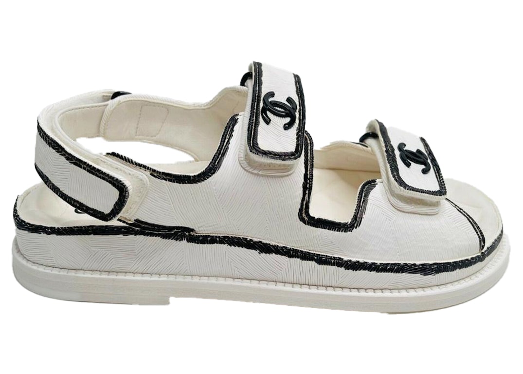 Pre-owned Chanel Dad Sandals White Leather In Black