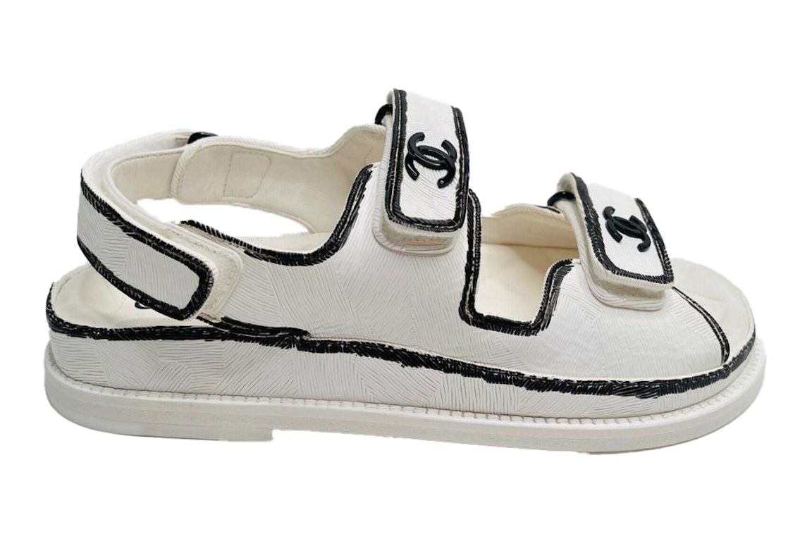 Pre-owned Chanel Dad Sandals White Leather In Black