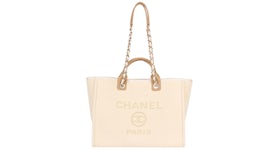 Chanel Deauville Tote Gold-tone Large Navy Blue in Canvas with