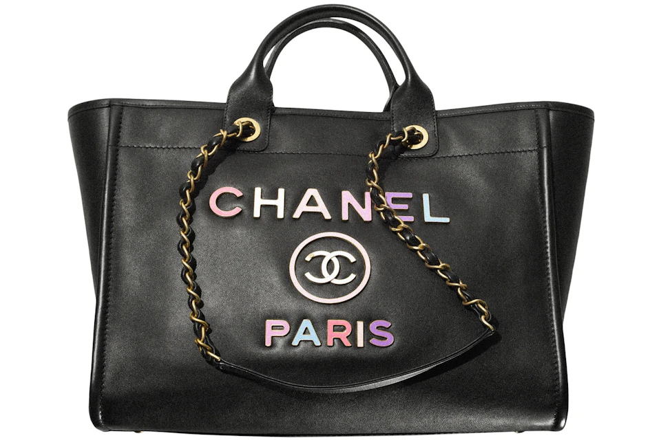 Chanel Deauville Shopping Bag Large 22S Calfskin Black in Calfskin Leather  with Gold-tone - GB