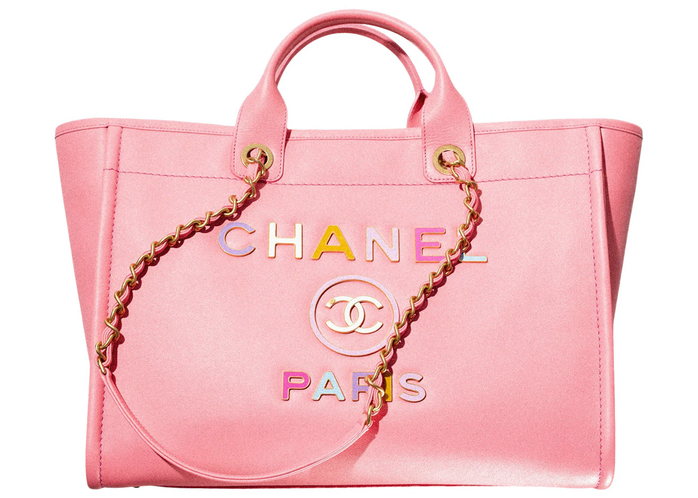 Chanel Deauville Shopping Bag Large 22S Calfskin Coral Pink in