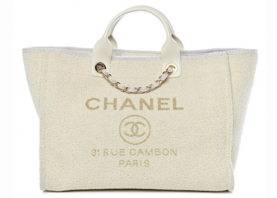 Chanel Deauville Medium Canvas Beige / White | SACLÀB