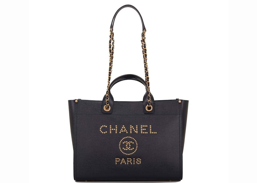 Chanel Deauville Tote Caviar Studded Large Navy in Grained