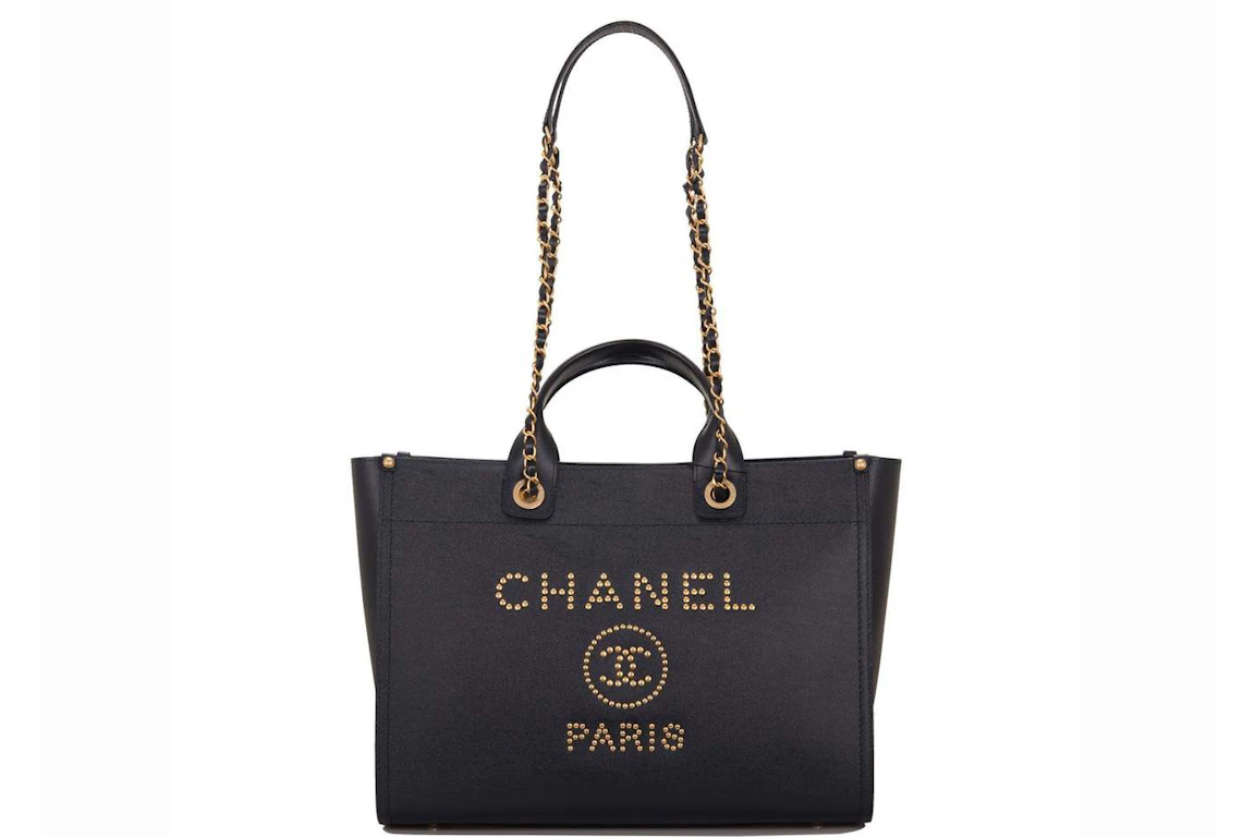 Chanel Deauville Tote Caviar Studded Large Navy