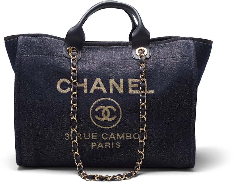 Chanel Deauville Tote Denim Gold-tone Large Blue in Denim with