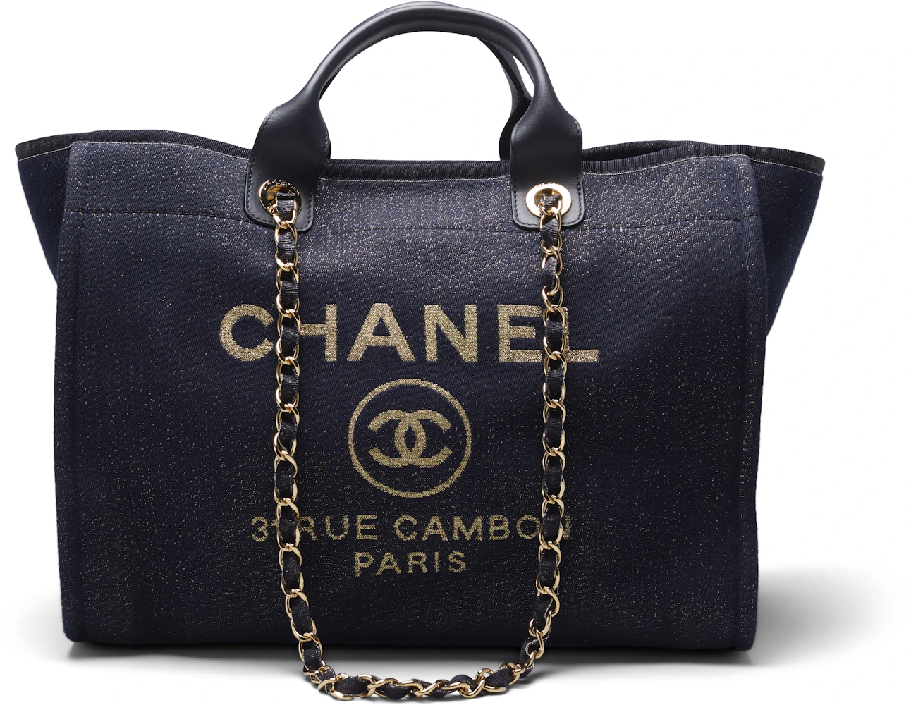 Chanel Deauville Chain Tote Large Dark Blue in Canvas with Silver-tone - US