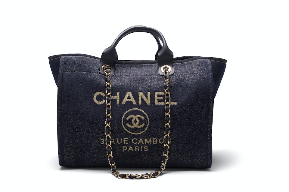Chanel Deauville Tote Denim Gold-tone Large Blue in Denim with Gold-tone -  US