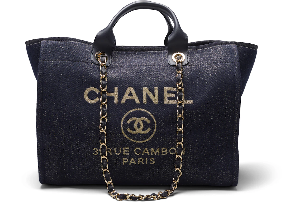 Chanel Deauville Tote Denim Gold-tone Large Blue