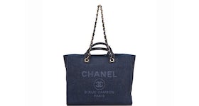 Chanel Deauville Tote Gold-tone Large Navy Blue