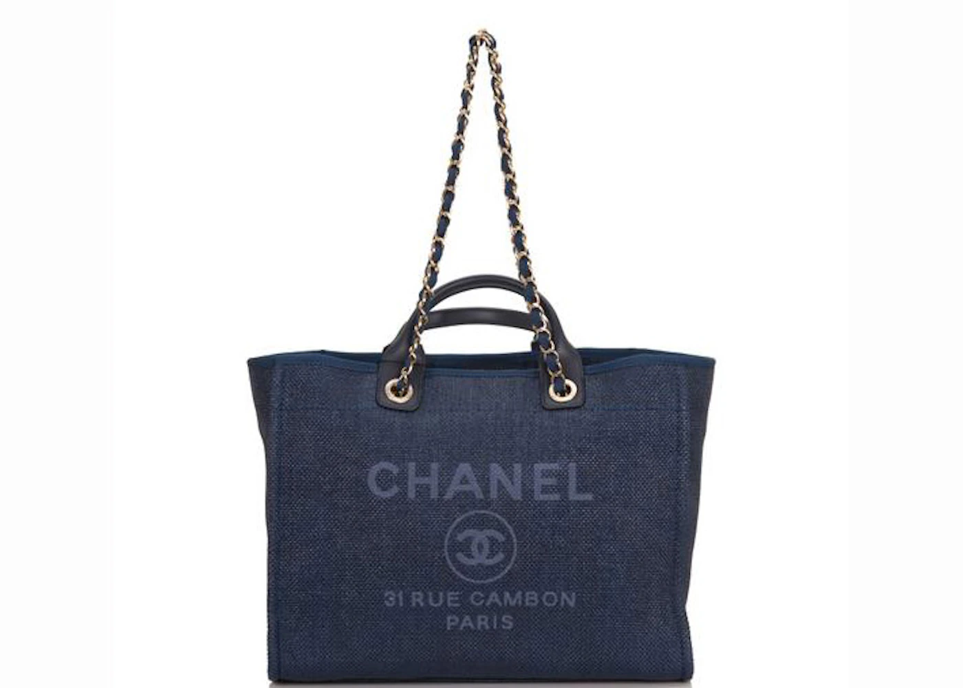 Academy his inflation Chanel Deauville Tote Gold-tone Large Navy Blue in Canvas with Gold-tone -  JP